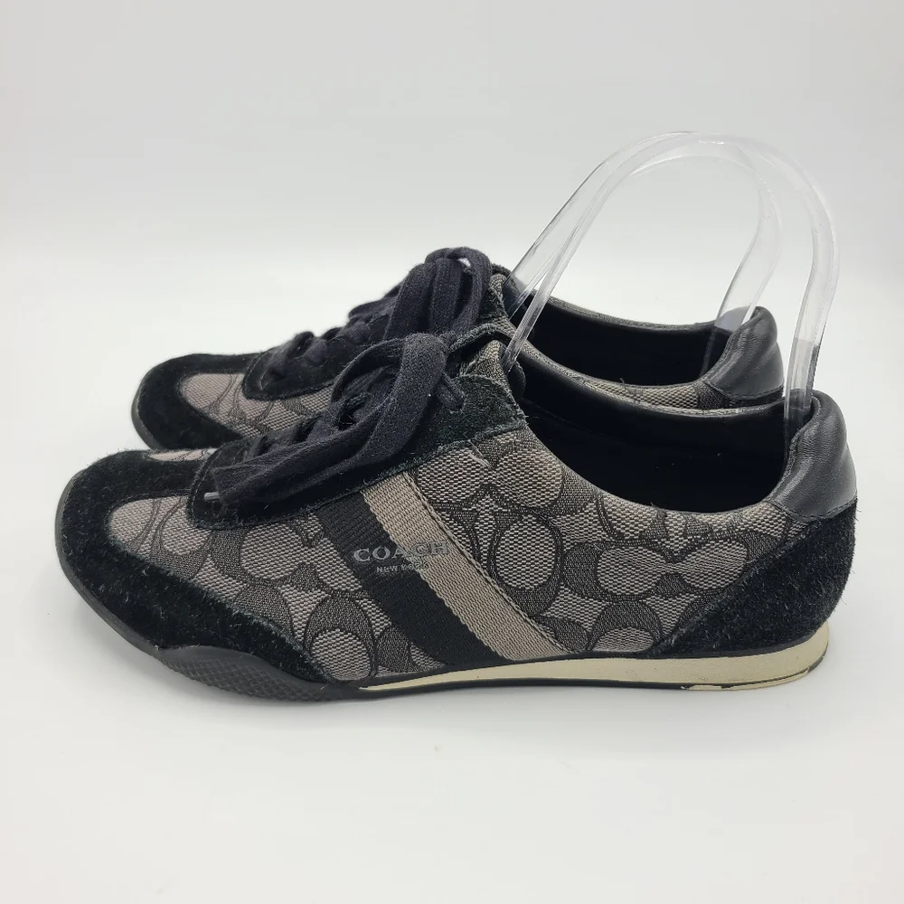 Coach Kelson Signature C Black Gray Suede Leather Sneakers 7